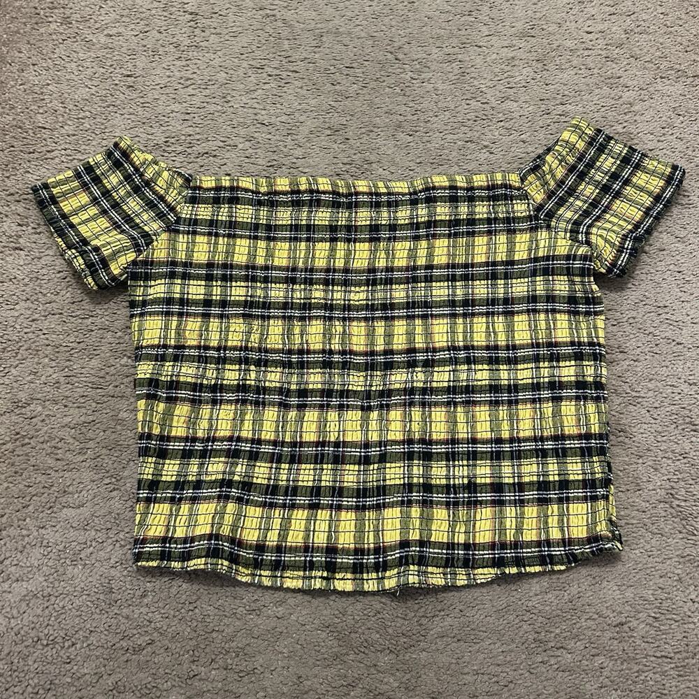 Yellow Plaid Smocked Off Shoulder Cropped Stretch Top Plus Size 3X Hot Topic